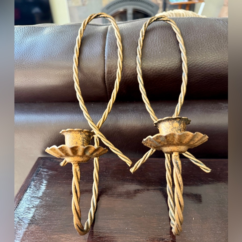 2 Brass Candle Sconces 12”